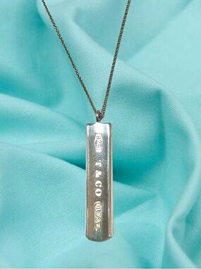 Tiffany & Co Sterling Silver 1837 Bar Pendant Necklace - Silver 16”